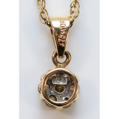42 - A 9ct gold brilliant cut diamond floral pendant with a chain, this items comes with a Diamond Identi... 