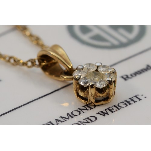 42 - A 9ct gold brilliant cut diamond floral pendant with a chain, this items comes with a Diamond Identi... 