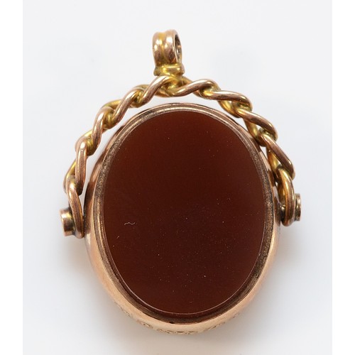 57 - A 9ct gold carnelian and bloodstone fob, Birmingham 1910, 5.6g