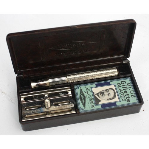 Three early 20th century gents Gillette cased razor sets, together with ...