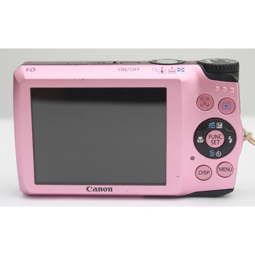 A Canon Powershot A3200 IS digital camera, in pink.