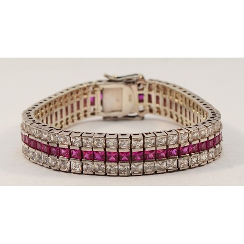 A 925 silver gemset bracelet, 18cm, 10mm wide, 45g