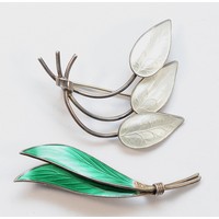 David Andersen, a 925 silver and enamel leaf brooch, 40mm, with an