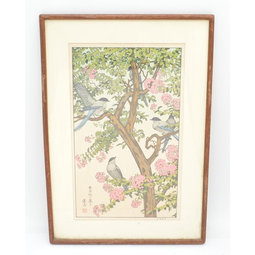 吉田遠志 日本画 葉月 花と鳥 吉田遠志 日本画 葉月 花と鳥