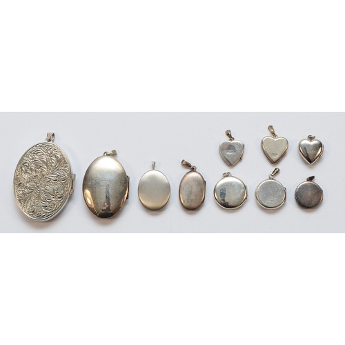 33 - Three silver engraved locket pendants, Birmingham 1976, 1984 & 1995, Six 925 silver engraved locket ... 