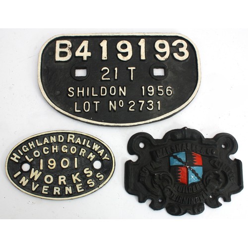 35 - A D wagon plate- Shildon 1956 21 Tons Lot No 2731 B419193 and two sundry replica plates