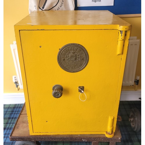 A large early 20th century painted steel safe, having attached brass ...