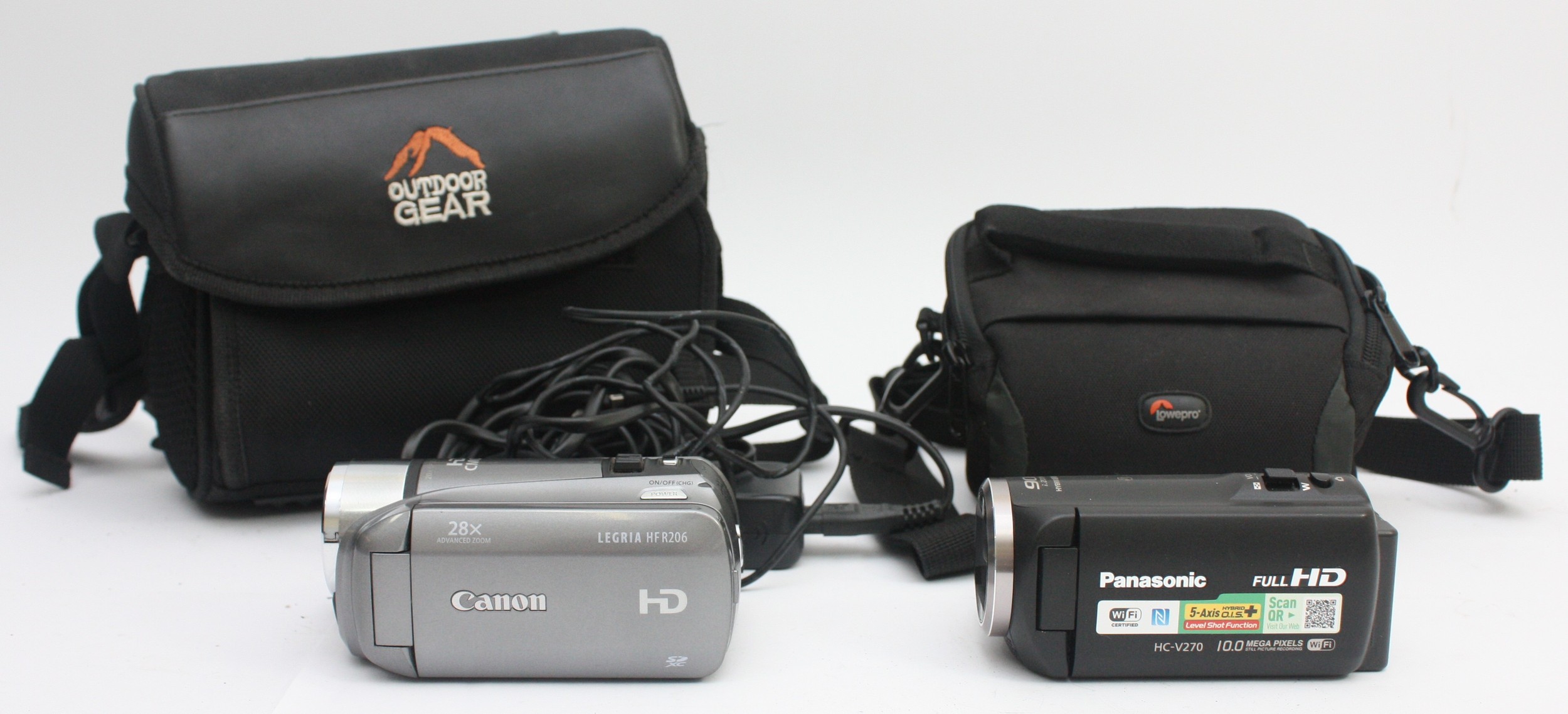 A Panasonic HC-V270 full HD film camera with soft case, with a Canon ...