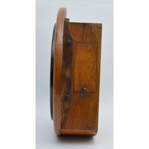 A 19th century oak fusee wall clock, the 14 inch dial painted with ...