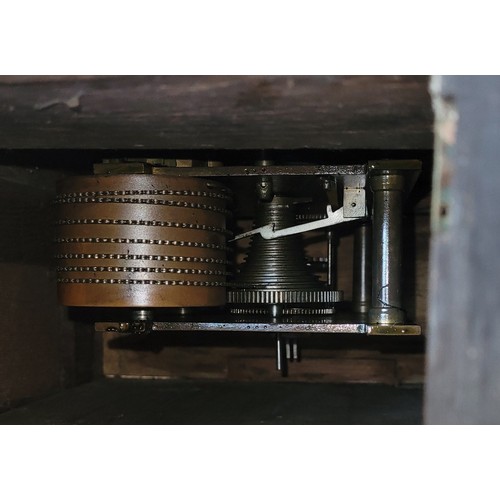 A 19th century oak fusee wall clock, the 14 inch dial painted with ...