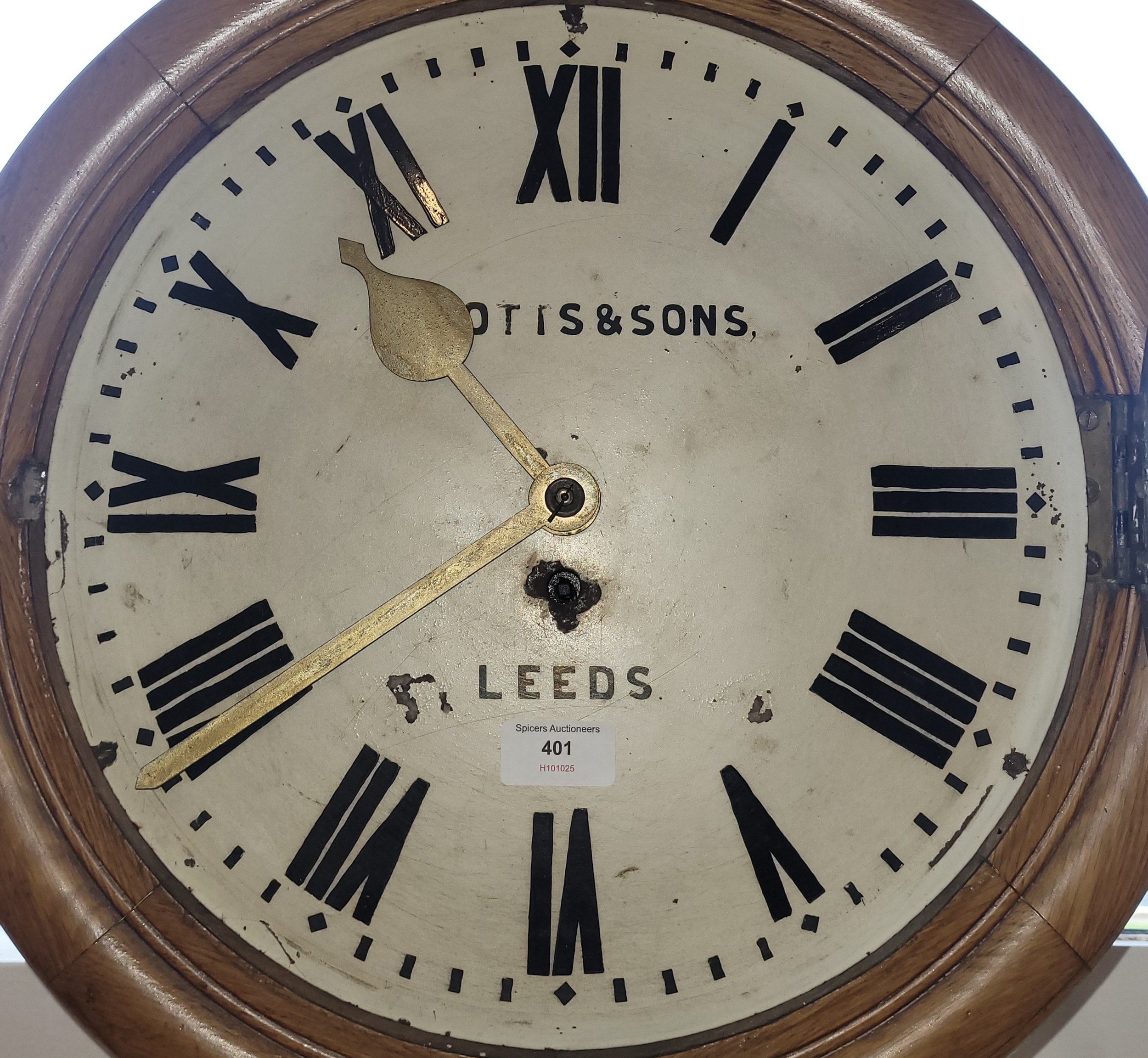 A 19th century oak fusee wall clock, the 14 inch dial painted with ...