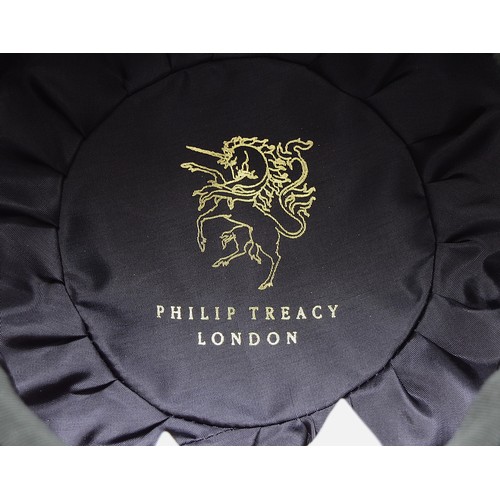 20 - Philip Treacy Black wool/velvet feather trimmed hat, 10cm, with original box.
