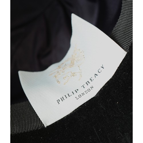 20 - Philip Treacy Black wool/velvet feather trimmed hat, 10cm, with original box.