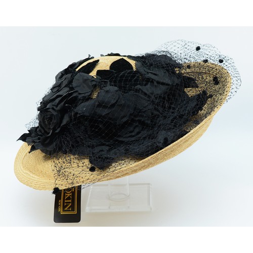 28 - Kokin straw wide brimmed with velvet flowers, together with a Kokin pink straw type wide brimmed wit... 