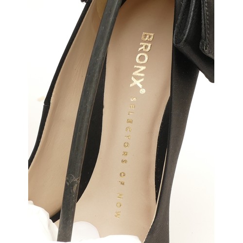 52 - Gina- Black velvet wedge sandals with black gem covered platform, heel 5