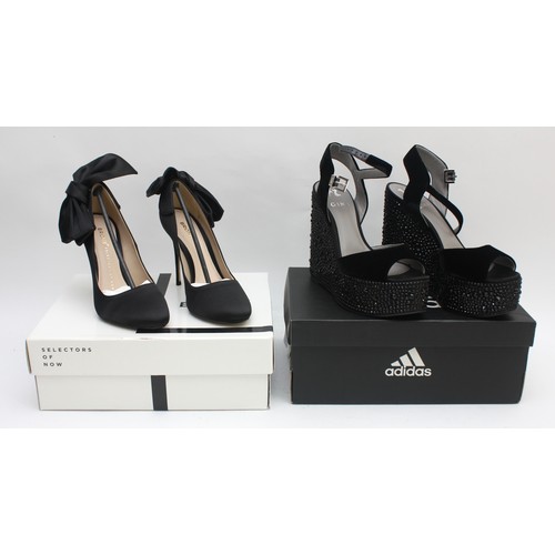 52 - Gina- Black velvet wedge sandals with black gem covered platform, heel 5