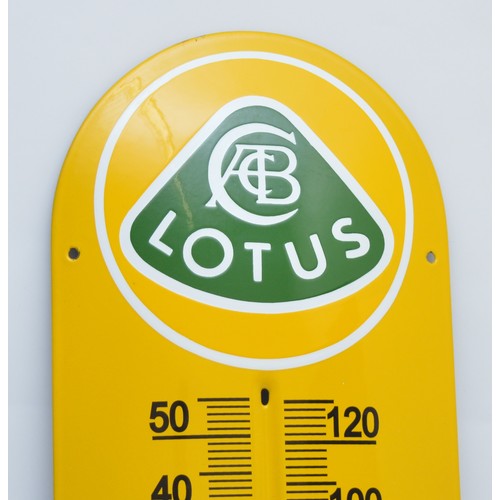 35 - Lotus World Champions, domed enamelled thermometer sign, lacking the glass tube, 74 x 21cm