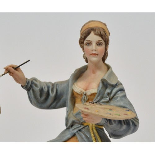 48 - Capodimonte; a porcelain sculpture depicting a lady painter working en plein air, h. 19cm.