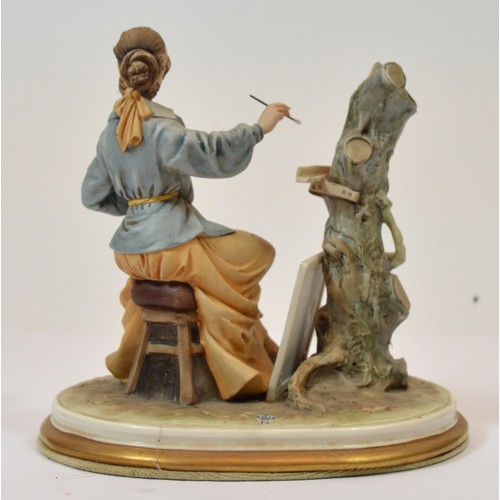 48 - Capodimonte; a porcelain sculpture depicting a lady painter working en plein air, h. 19cm.