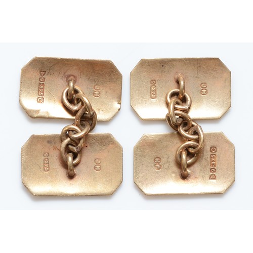 51 - ***WITHDRAWN FROM AUCTION*** A pair of 9ct gold engraved cuff links, Chester 1953, engraved with the... 
