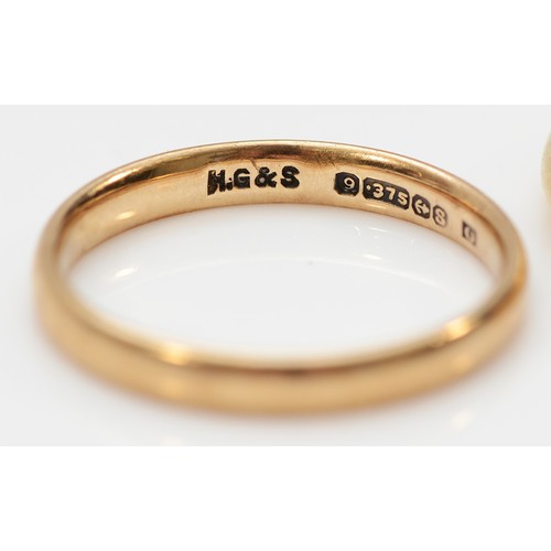 53 - A 9ct gold wedding band, Birmingham 1947, I 1/2, 3.1g, with a 9ct gold wedding band, Birmingham 1942... 