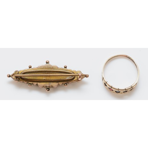 55 - A Victorian 9ct gold rose cut diamond brooch, 3.3g, with a Victorian 9ct gold gemset ring, several s... 
