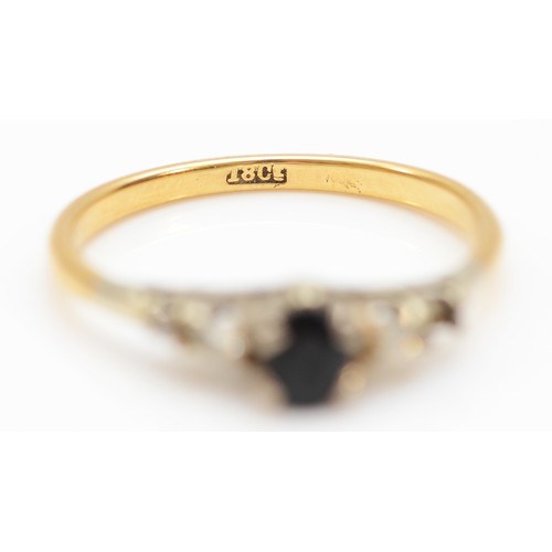 56 - An 18ct gold sapphire and brilliant cut diamond dress ring, one diamond setting vacant, N, 2.5g