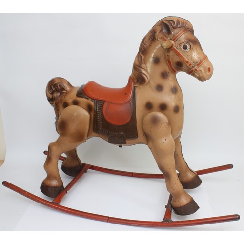 A 1960s Mobo lithographed metal child’s rocking horse, on a tubular ...