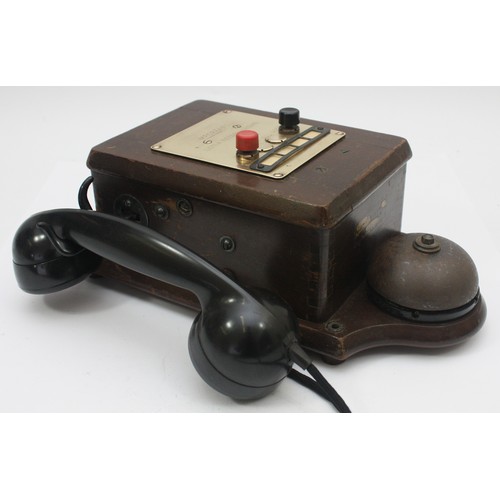 13 - A signal box wooden-cased wall telephone, complete with original wiring.