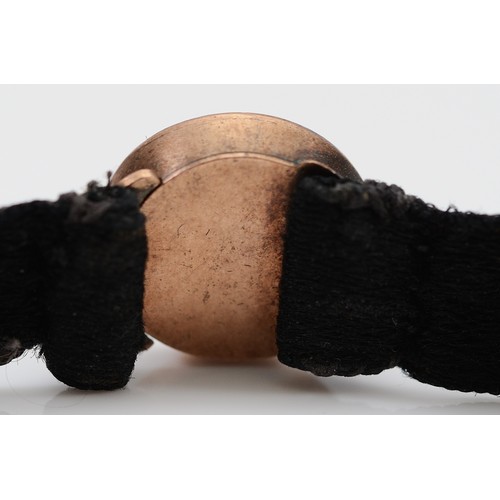 9 - An unmarked 9ct rose gold hair work clasped velvet necklace, 2.5g