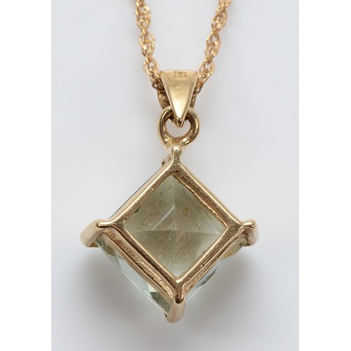 17 - A 9ct gold prasiolite pendant on a chain, 2.4g