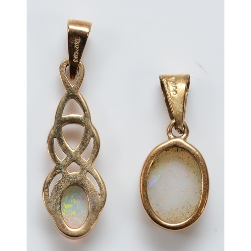 23 - Two 9ct gold opal pendants, one opal is cracked, 2.7g