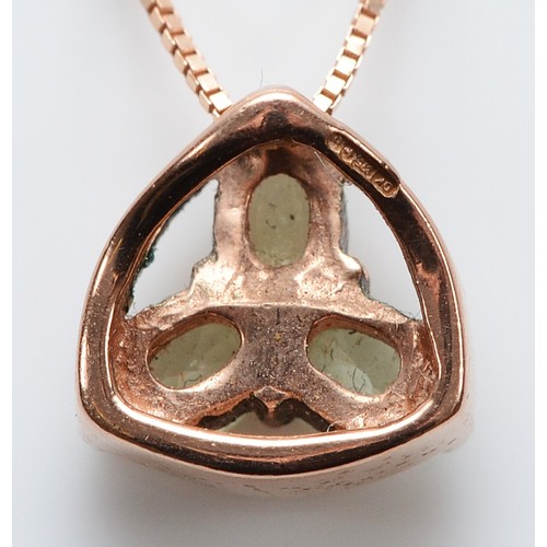 30 - A 9ct rose gold chrysoberyl pendant on a chain, 2.2g