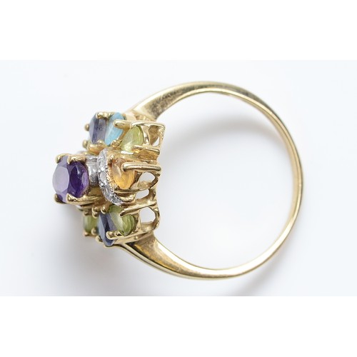 38 - A 9ct gold multi gemstone cocktail ring, S, 4.4g
