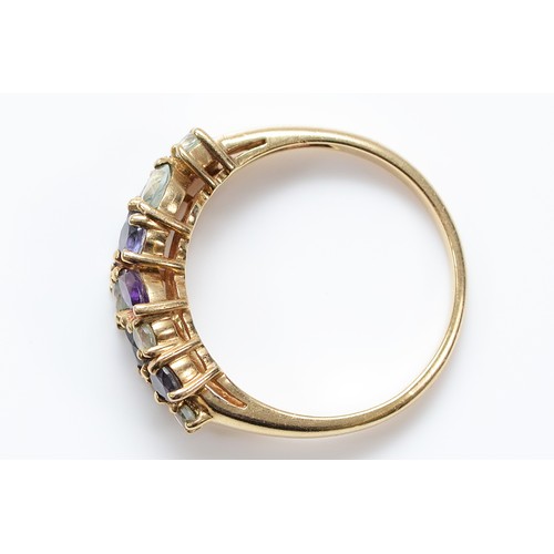 39 - A 9ct gold iolite, amethyst and blue topaz dress ring, S, 3.3g