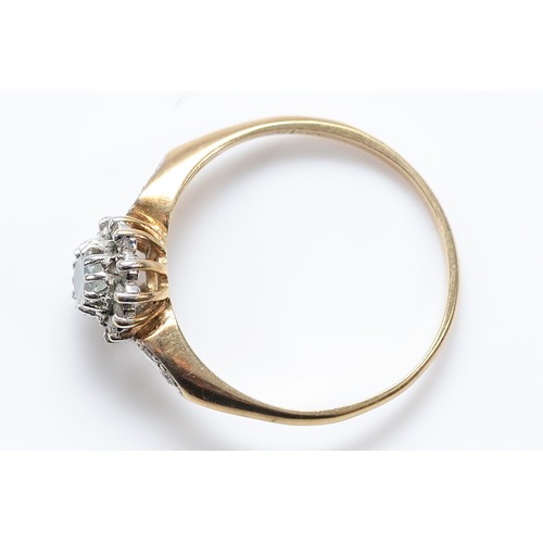 44 - A 9ct gold aquamarine and diamond cluster ring, U, 2.5g