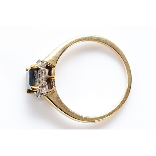 60 - A 9ct gold sapphire and diamond square cluster ring, M, 2.3g