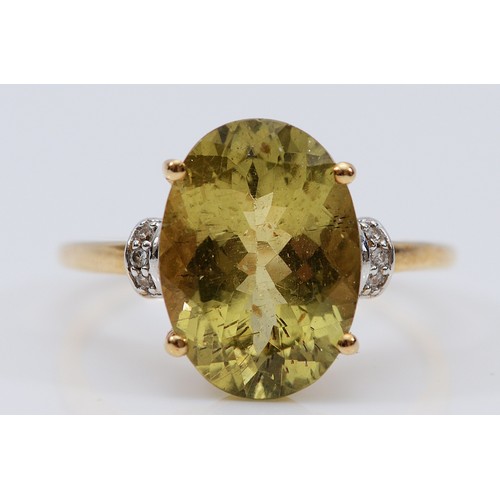 A TGGC 9ct gold yellow apatite and diamond dress ring, P, 3.3g