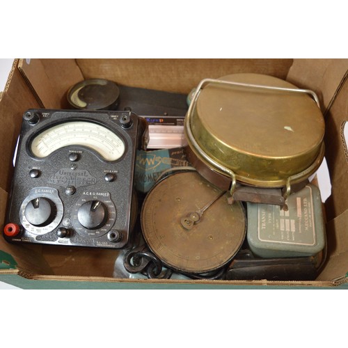 11 - Two boxes of tools and vintage collectables, to include, measuring and marking tools, a coffee grind... 