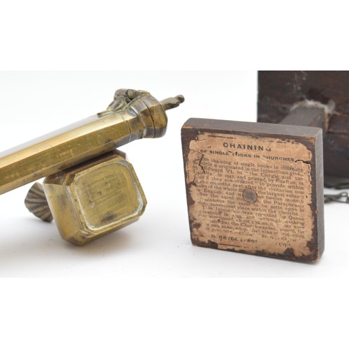 35 - A brass Qalamadan Divit, possibly Persian, together with a miniature wooden lectern, complete with c... 