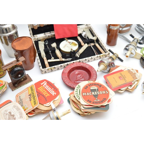 40 - One box of Breweriana related collectables, to include, a cased set of cocktail instruments, a Measu... 