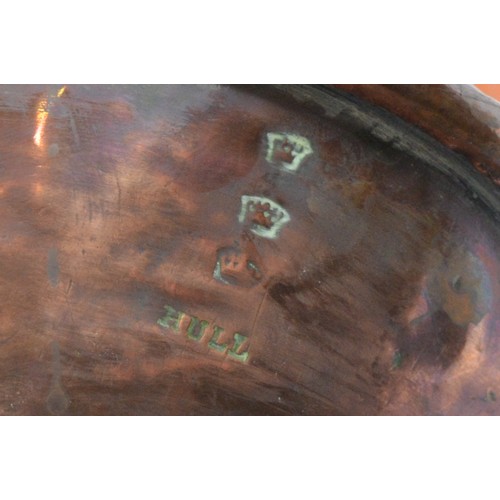 52 - An antique copper pitcher, h. 41cm, and a dovetailed copper jug, h. 23cm. (2)