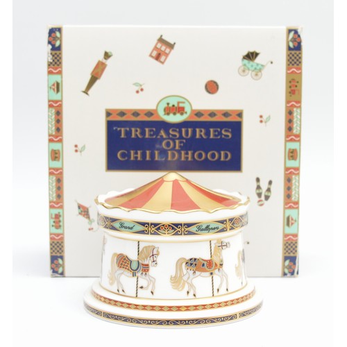 Royal Crown Derby, Treasures of Childhood series, Carousel Money Box in presentation boxes, red backstamp to base.