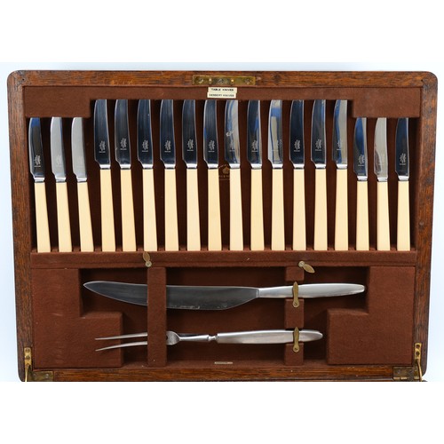 10 - An Art Deco pattern Mappin & Webb canteen of cutlery, for 12 place settings, table knifes with Ivori... 