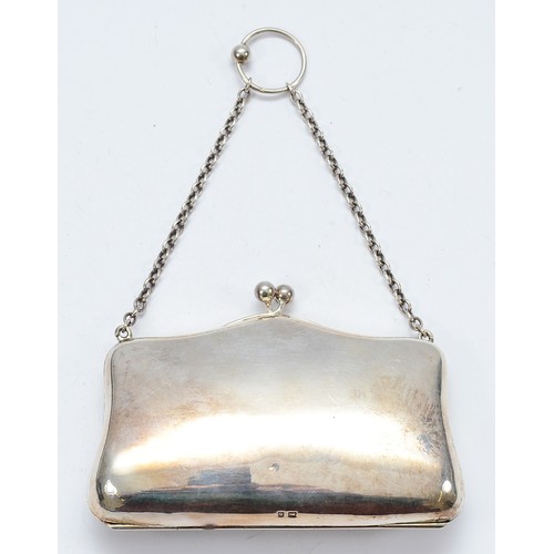 42 - A silver purse, Birmingham 1918, with engraved initials to the front, and fitted interior, 11x8cm, 8... 