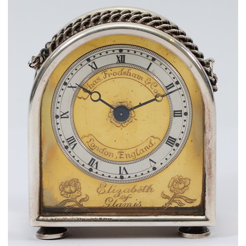 13 - Charles Frodsham, London, a limited edition Commemorative  silver Elizabeth of Glamis boudoir clock,... 