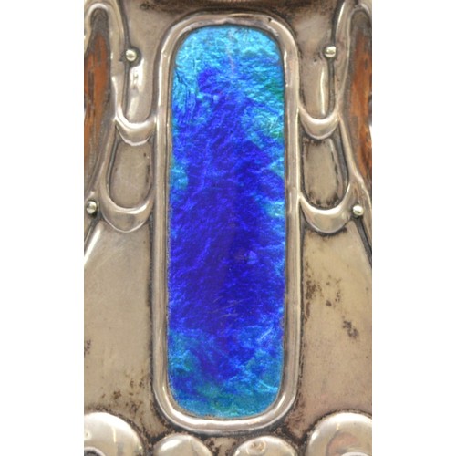 10 - An Art Nouveau silver and enamel oak easel clock, by J. Gloster, Birmingham 1907, with sinuous embos... 