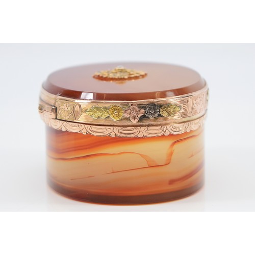 42 - A Russian rose diamond, three colour gold and agate oval snuff box, apparently unmarked, c.mid 18th ... 