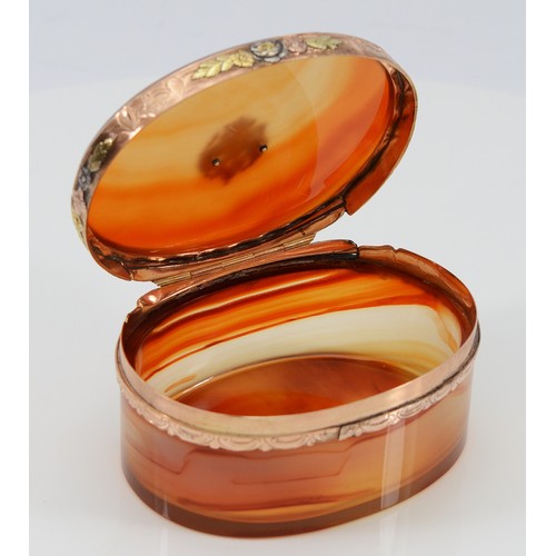 42 - A Russian rose diamond, three colour gold and agate oval snuff box, apparently unmarked, c.mid 18th ... 