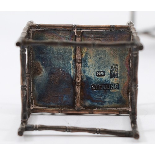 29 - Four Chinese sterling silver miniature bamboo style chairs, by Wang Hing, 6x3cm, 80gm